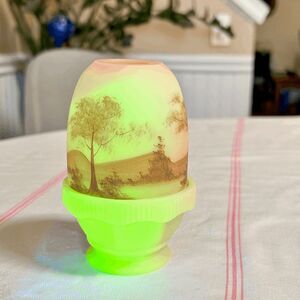 Vintage Fenton Burmese Glass Fairy Lamp Hand Painted Tall Trees